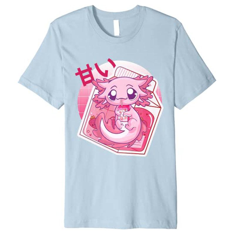 

Kawaii Axolotl Strawberry Milk Japanese Anime Girls Teenager Premium TShirt Y2k Cartoon Unisexga Graphic Aesthetic Clothes Novelty 4XL