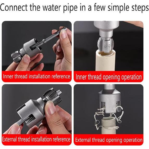 Internal External Pipe Thread Cutting Tool,Electric Drill Compatible PVC Pipe Threader,Plastic Pipes Thread Trimming & Angle Bolt Repair Tools (A)