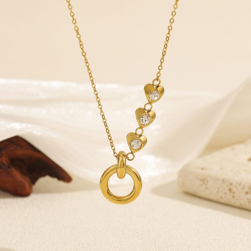 Geometric Circle Pendant Necklace Women Titanium Steel Inlaid Zircon Light Luxury Non-Fading Clavicle Chain