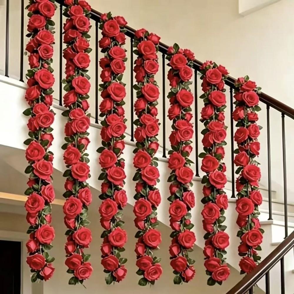 Green Leaves Artificial Flower Garland Layered Petals Hanging Rattan Flower Wedding Arrangements