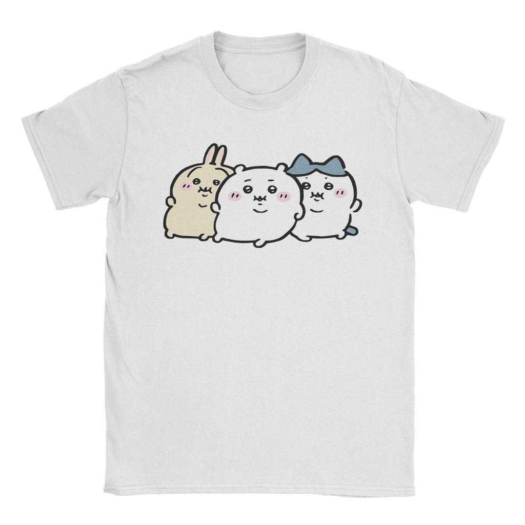 Chubby Bloated Chiikawas Hachiware Usagi Hungry Eat Food Full Fat T Shirts Men's Cotton T-Shirt Tee Shirt Clothing Gift Idea