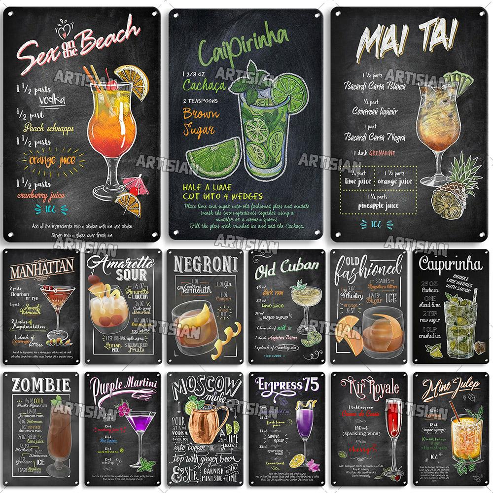 Mfoever Tin Sign Vintage Cocktail Recipe Metal Tin Sign Retro Bar Drink Menu Wall Art Decor for Pub Bar Man Cave Kitchen Rustic Iron Painting Pla