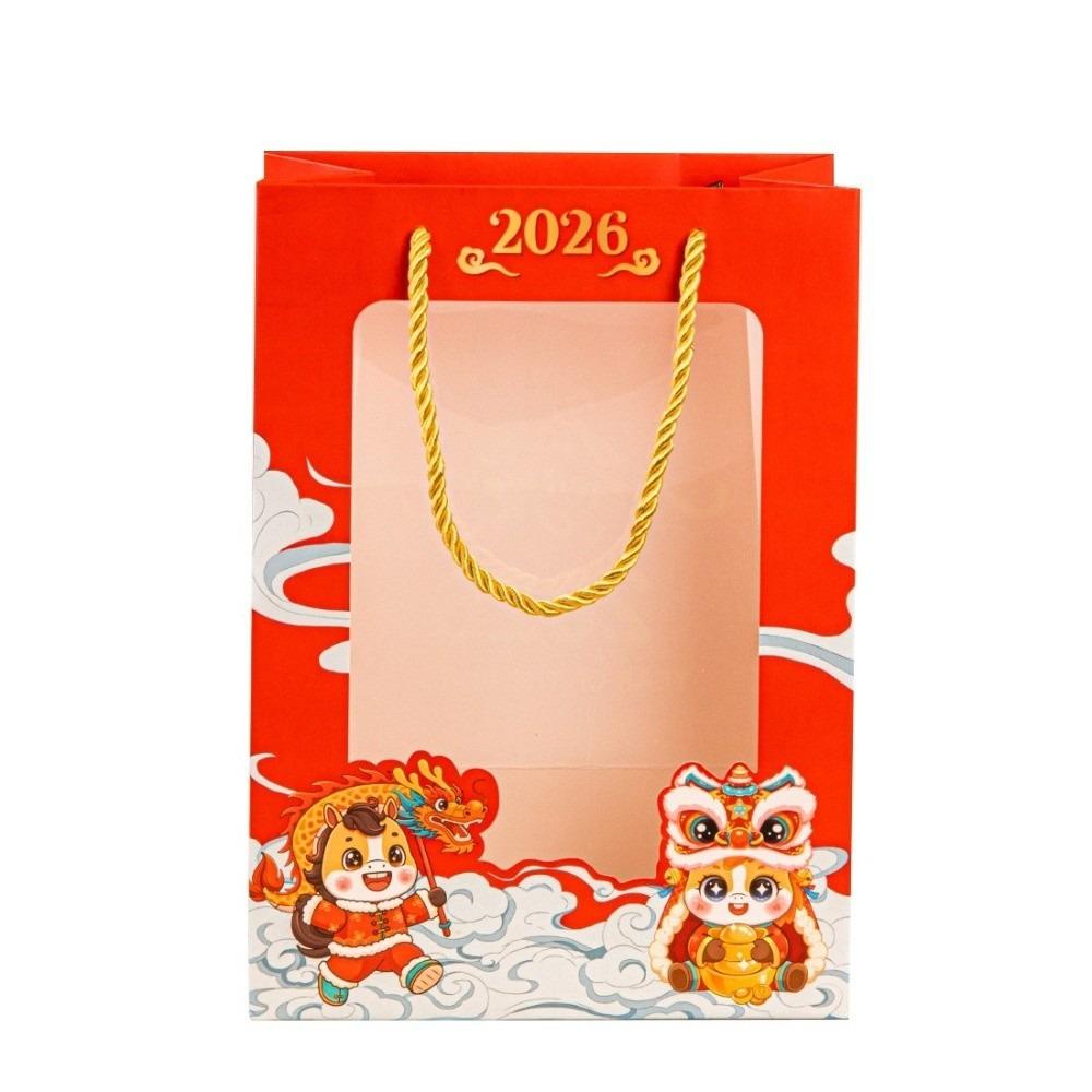 

5PCS Small Gift Transparent Handbag Clear Window Red Gift Bag Candies Storage Small Present Bag Window Display XS