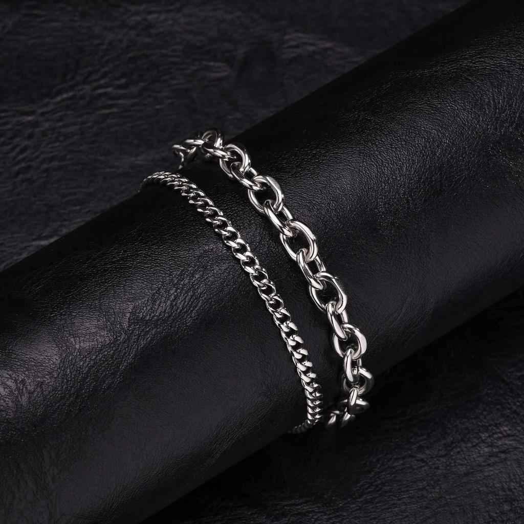 Vnox Punk Rock Stackable Stainless Steel Cuban Link Chain Bracelets for Men Women, Rectangular Paperclip Chain Bracelet Set