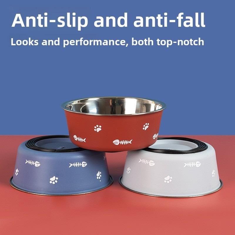 New Double-layer Thickened Floor-absorbing Dog Bowl with Anti-slip Feature - Pet Bowl Made of Stainless Steel, Suitable for Dogs and Cats