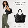 Large Capacity Quilted Cotton-Filled Tote Bag Women Soft Nylon Shoulder Daily Use Winter