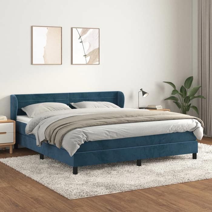 3127569 vidaXL Lit à sommier tapissier et matelas Bleu foncé 180x200cm Velours