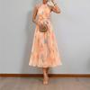 Spring 2026 New Cross-border European and American Foreign Trade Women's Clothing, Elegant Vacation Printing Neck Sleeveless Dress Long Dress