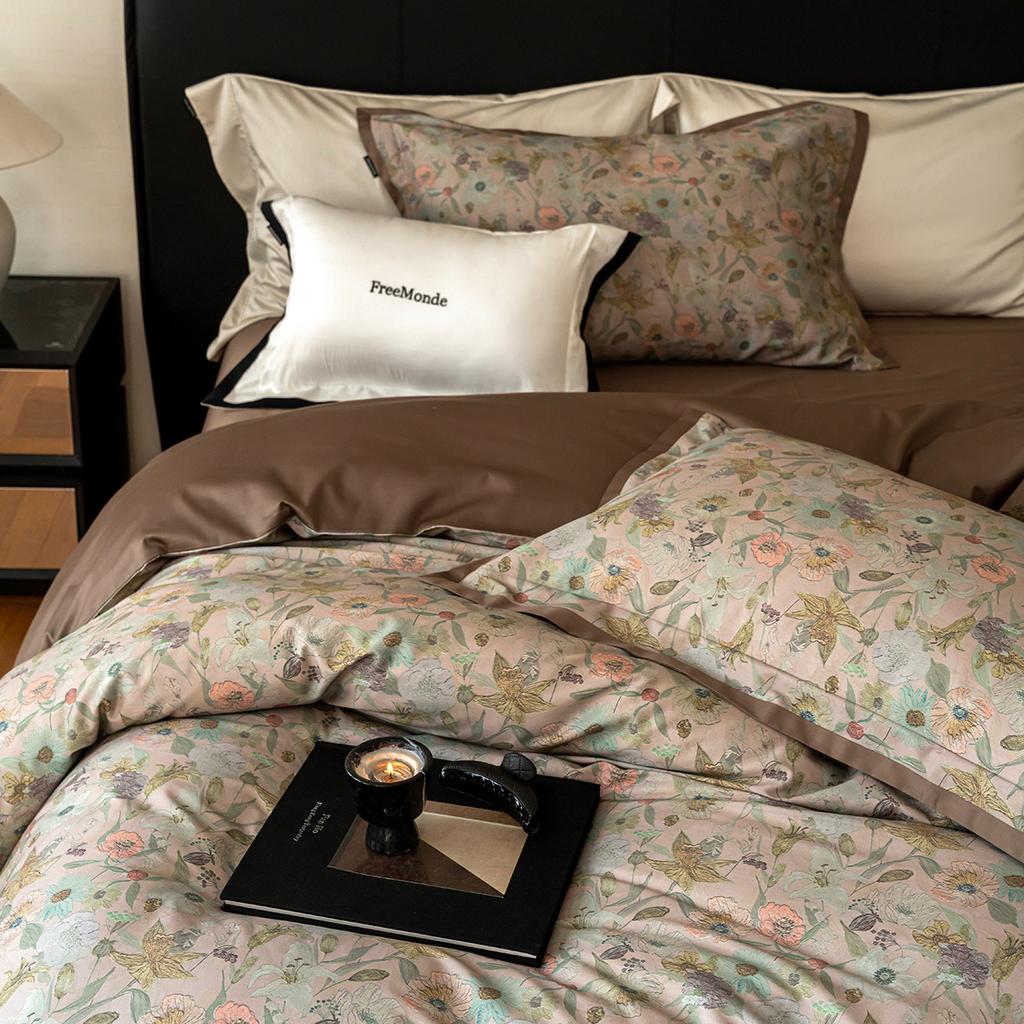 Light Luxury All Cotton Tribute Satin Premium Printed High Count High Density Pure Cotton Set - Late Autumn