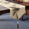 Waterproof Tables Flag Jacquard Landscape Flower Table Runner Black White Ink Painting Decor  Tea Dining Tablecloth Cotton Linen Tassels Mat