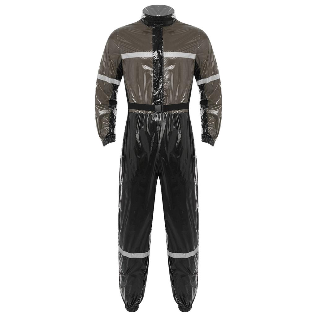 Men Stand Collar Long Sleeve Zipper Belted Jumpsuit Work Coveralls