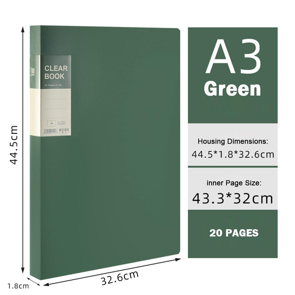 

A3 Clear Book 20/40/60 Pages Document Storage File Bag Musical Score green-20 pages