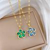 Rotating Flower Full Diamond Fashion Light Luxury Temperament Gorgeous Full Diamond Necklace Female Versatile Collarbone Chain Titanium Steel