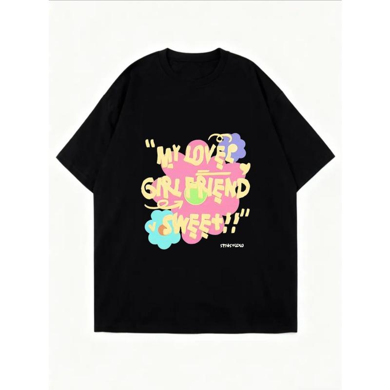 Oversized T-Shirt White My Love Girl Friend Sweet Graphic Print Casual Wear For Women Streetwear Fashion Summer Outfit