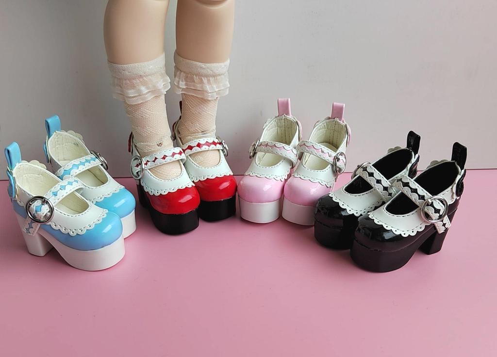Doll Shoes, 4-minute Width, All-purpose, High Heel, Lace-up Shoes, Lace Trim, Patent Leather (pink)