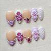 24Pcs Summer Ocean Style Press On Nails with Pearl 3D Blue French Fake Nail Mid-length Almond Wearable False Nail Tips Jellyfish