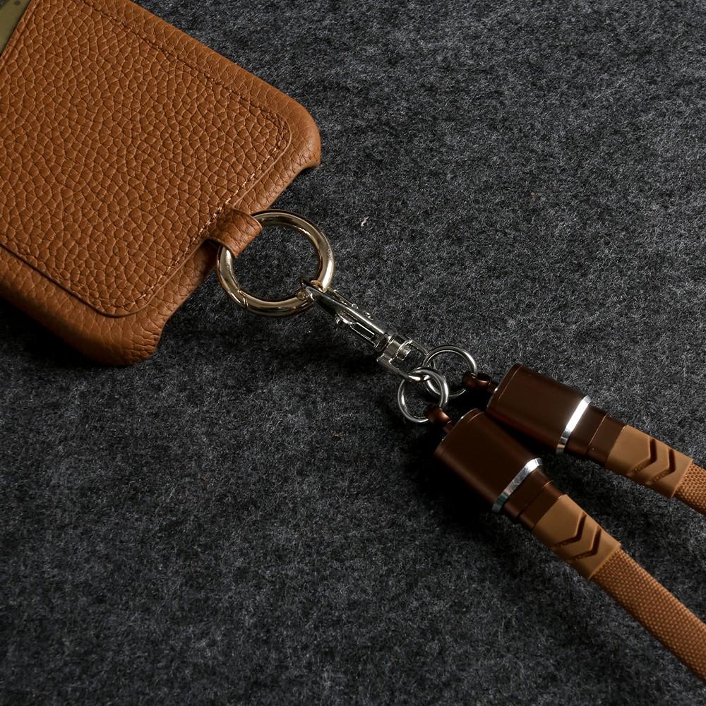 Multifunktionales Ladekabel-Lanyard Echtes Lederhülle Für iPhone 16 Pro Max 15Pro 11 13 12 14Pro Umhängeband Kartenfach
