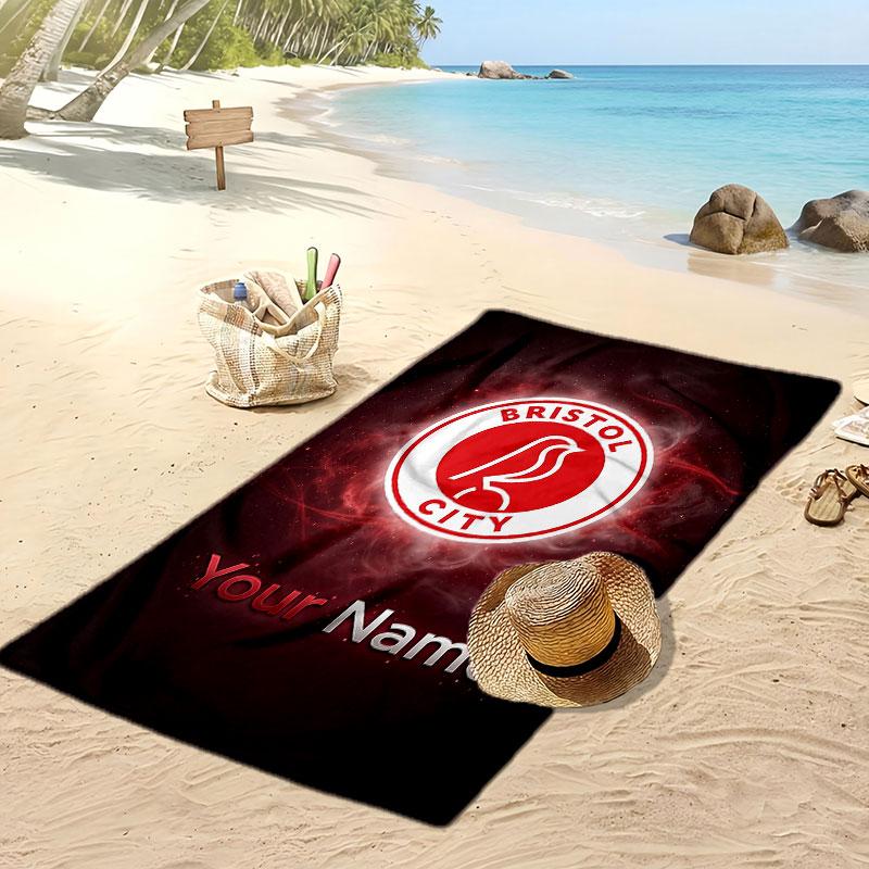Bristol City Personalized Printed Beach Towel Soccer Logo Support Custom Name Text Absorbent Towel For Sport Travel Special Gift