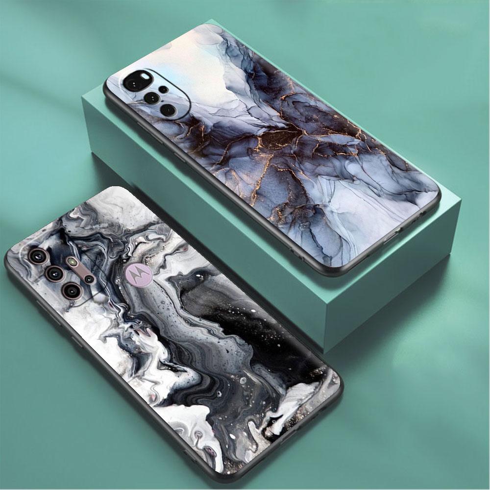 Hülle für Motorola G30 G60 Edge 20 G9 G22 G8 Power G31 G500 G50 30 Pro Schwarz Soft Phone Capas Granit Marmor