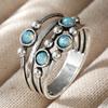 Vintage Inlaid Imitation Blue Opal Women's Ring Ethnic CopperColor Geometry Daily Wear Party Jewelry Anniversary Gift