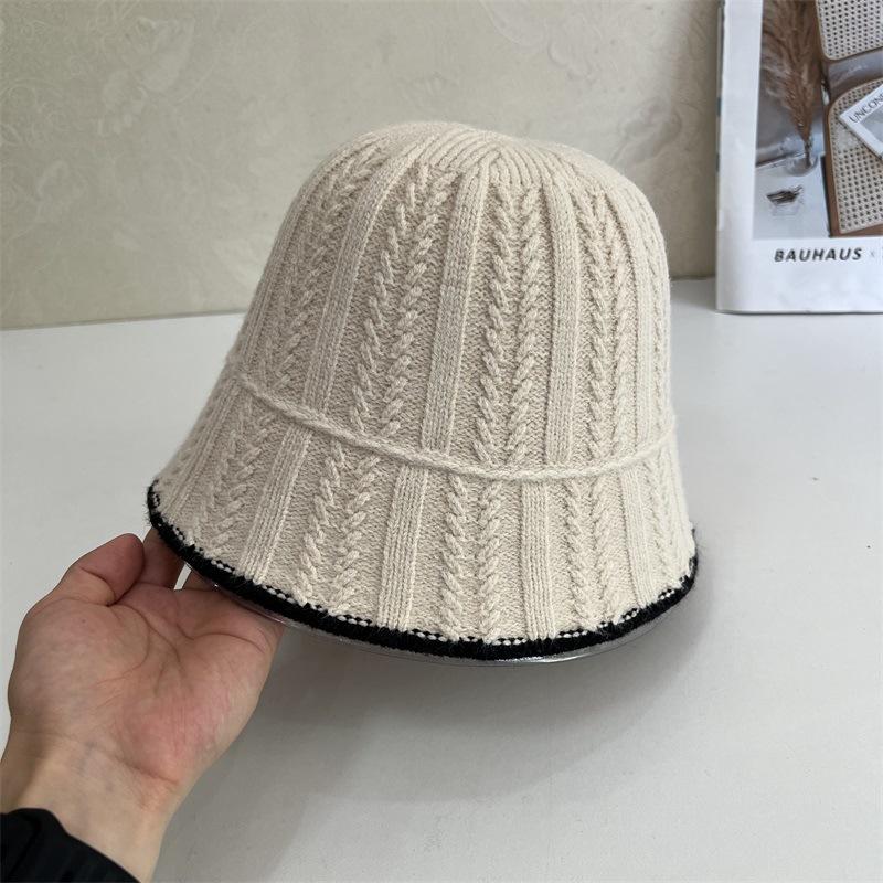 Simple bucket hat women's autumn and winter new contrasting color knitted bucket hat fashion sunshade sunscreen hat