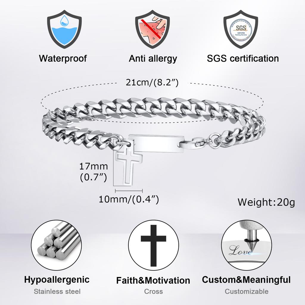 Vnox Unisex Cuban Chain Bracelets for Men Women, Religion Charm Cross Bracelet,Never Fade Wheat Figaro Rope Link Chain Wristband