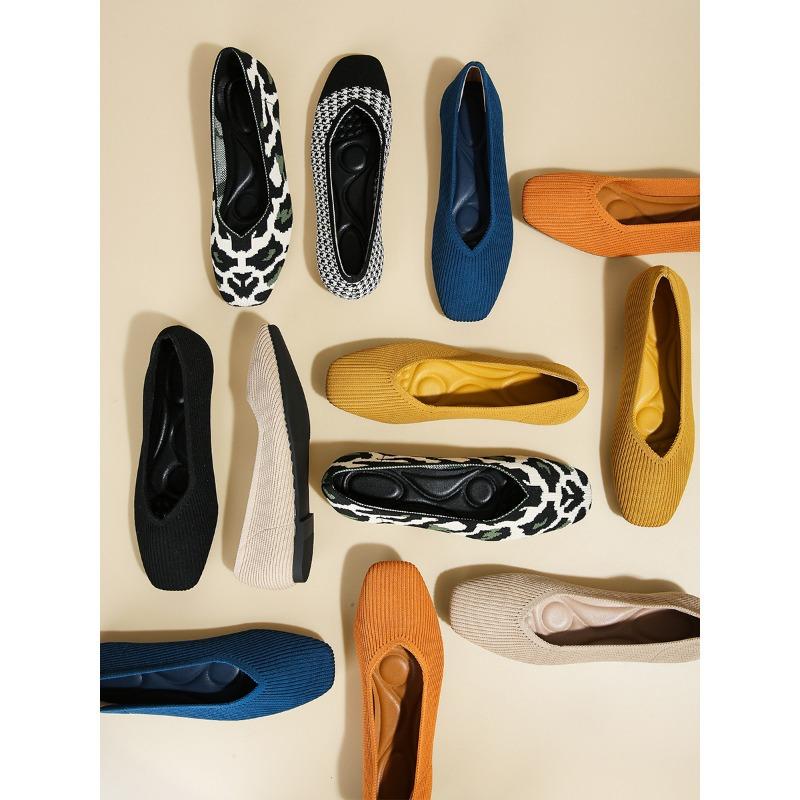 Woven Flat-bottomed Large Size Soft-soled Knitted Square Toe Women's Single Shoes