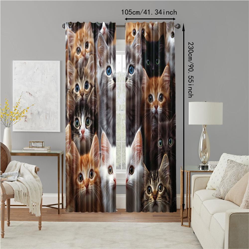 Set Of 2 Versatile Polyester Transparent Curtains Home Decoration Cute Cats Use Bedrooms Living Rooms Curtain Ideal For Great Room
