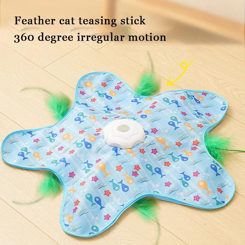 Cat Toys Interactive Hide and Seek Cat Toy with Mouse Squeaky Motion Activated Moving Concealed Feathers Kitten Teaser Toy