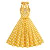 Retro colour-block polka dot halter-neck performance dress with tie-up detail – perfect for photo shoots, picnics and special occasions