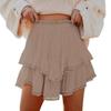 Women White Lace Trim High Waist Tiered Ruffle Mini Skirt