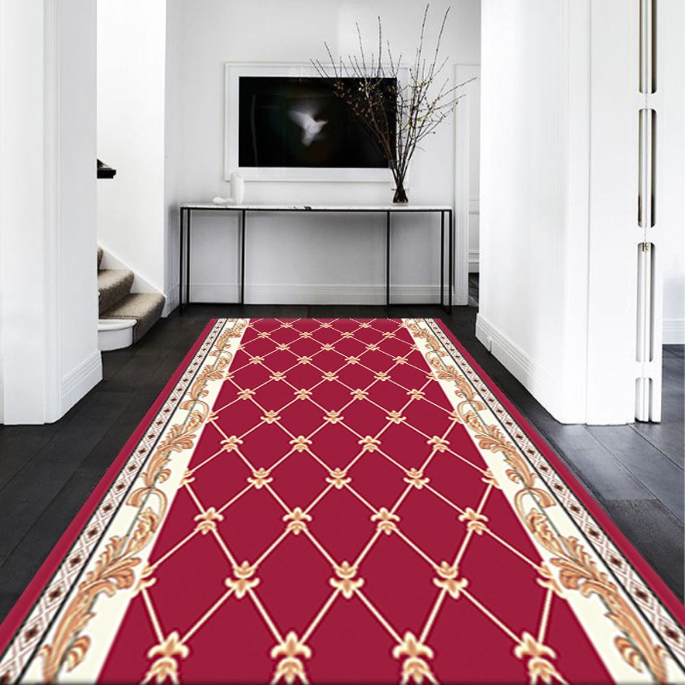 Luxury Long Corridor Carpet Non-slip Geometry HOTEL Floor Mat European Hallway Runner Home Decoration Room Lint-free Bedsdie Rug
