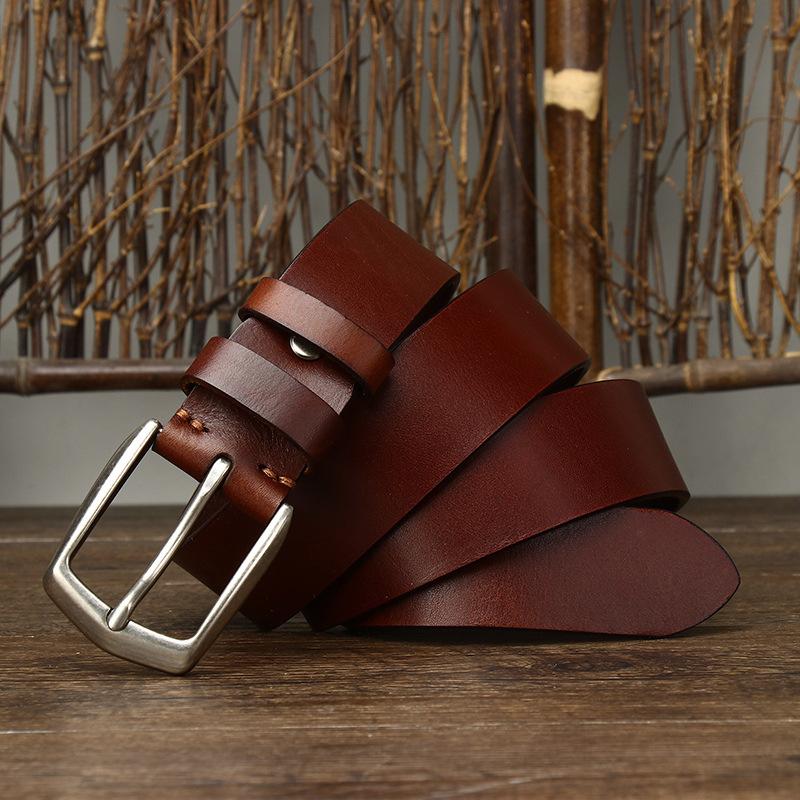 

Ремень мужской корейский стиль простой модный первый слой коровьей кожи с масляным воском пряжкой универсальный легкий роскошный повседневный джинсовый ремень 130cm