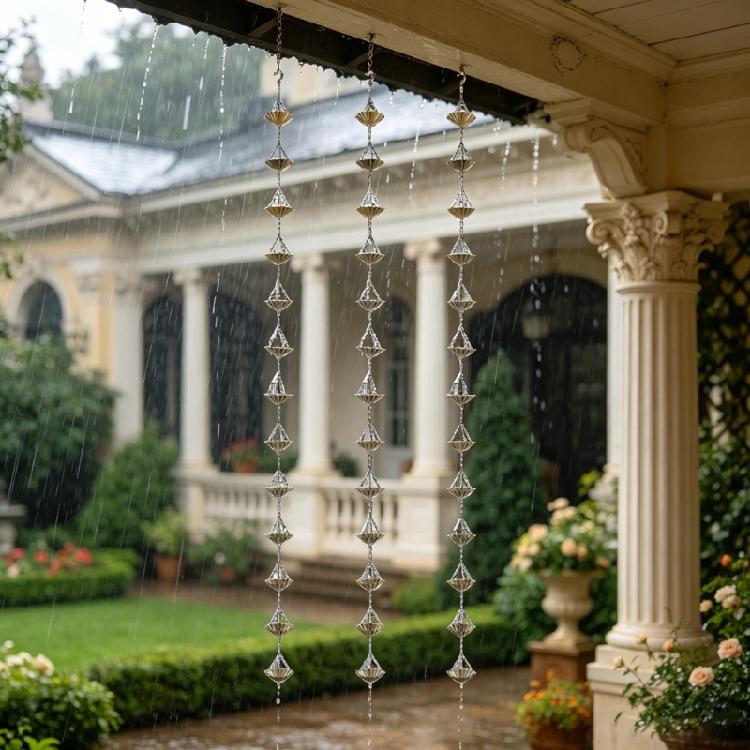 Catena per pluviali in ferro antiruggine con design a fiore, Catena per pioggia fai-da-te per un elegante scarico del tetto e atmosfera da giardino