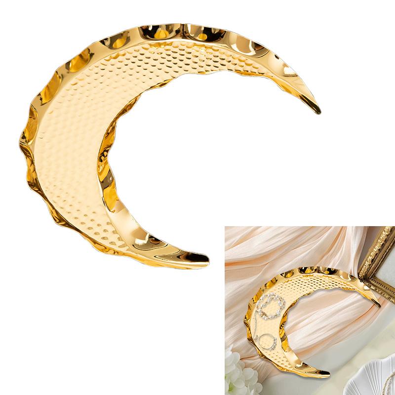 Gold Storage Tray Display Metal Pallet Creative Moon Design Handmade Crafts Fruit Cake Snack Plate Decorative Festival Supplies