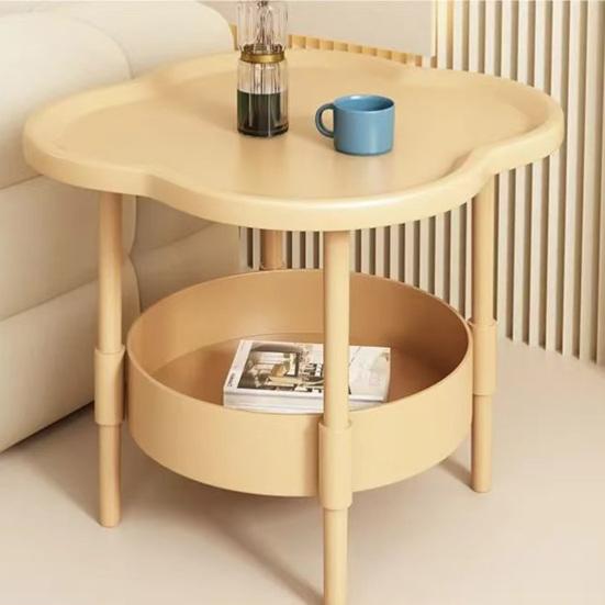 2-Tier Flower Shaped Side Table with Open Storage Shelf Multifunctional Nightstands Living Room Bedroom Office Sofa Couch Bedside Coffee Table