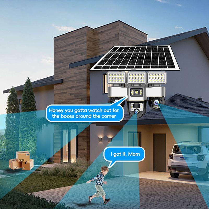 Outdoor Solar Surveillance Camera HD Night Vision Low Power Consumption Multifunctional Three Ball Street Light Camera