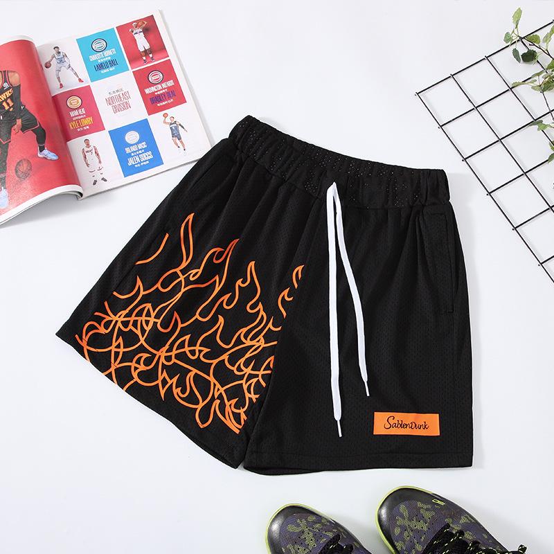 

Мужские летние сетчатые баскетбольные шорты - Дышащие, выше колена, с принтом для бега и фитнеса 2XL чёрный/оранжевый