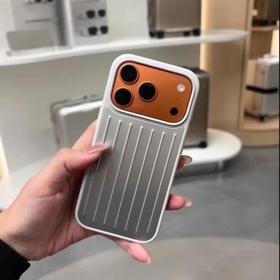 Luxury Metallic Luster 3D Corrugated Stripe Stylish Business Luggage Phone Case for IPhone 17 Pro Max 16 15 14 13 Cover Hard Shockproof Bumper Funda
