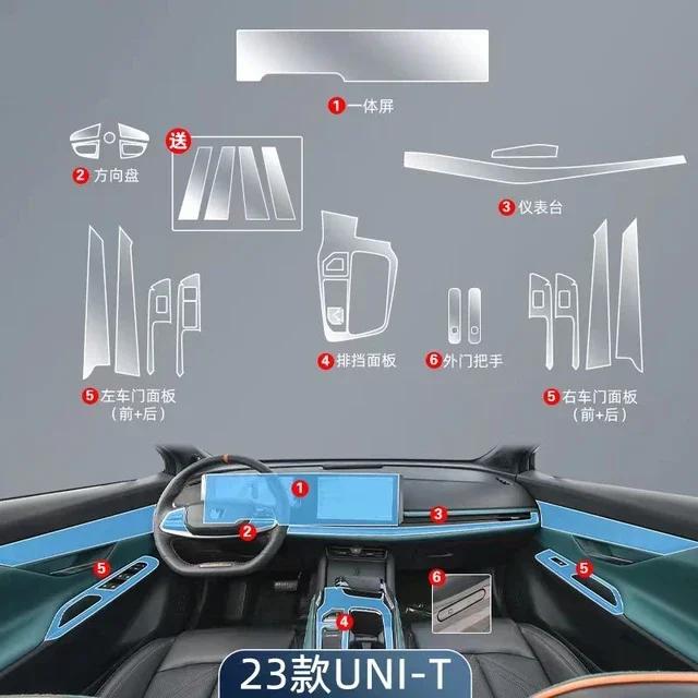 For Changan UNIT UNI-T 2023 TPU Transparent Protect Film Car Interior Sticker Gear Panel Navigator Door Windows Auto Accessories