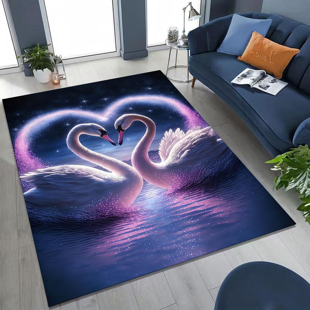 Traum Liebe Schwan Kunst Cartoon Teppich für Schlafzimmer Wohnzimmer Sofa Zuhause Fußmatte Dekor, Große Kinder Spiel Rutschfeste Bodenmatte Geschenk