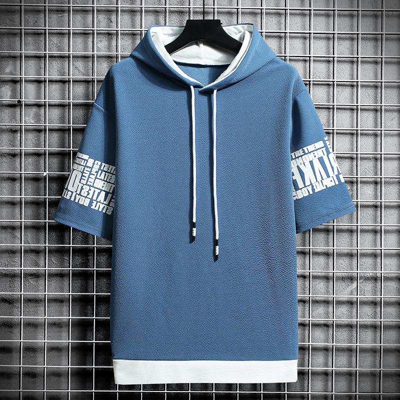 Sommer Herren Casual All-Match Kapuzenpullover Schnelltrocknendes Laufsport Herren Bedrucktes Kurzarmoberteil