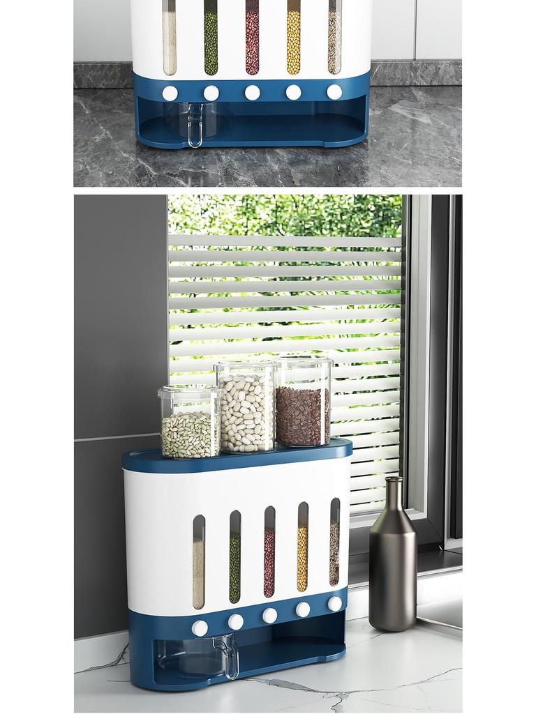 Moisture-Proof Insect-Proof Rice Storage Container with Partitioned Grains Organizer