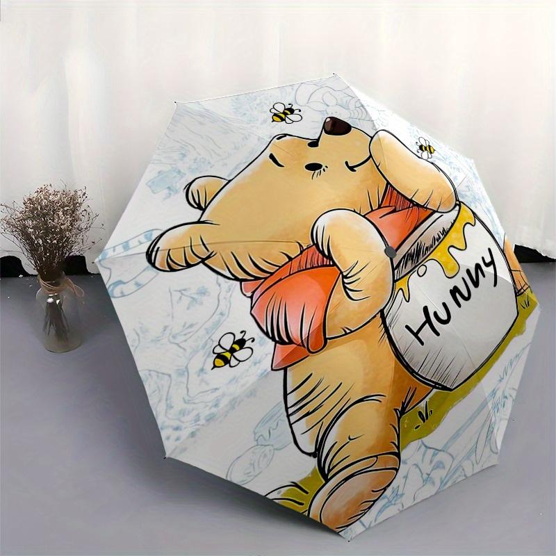 Winnie-the-Pooh, Hunny Automatic Opening and Closing Umbrella - 8 Ribs Portable Folding Umbrella with Plastic Handle, Suitable for Leisure a