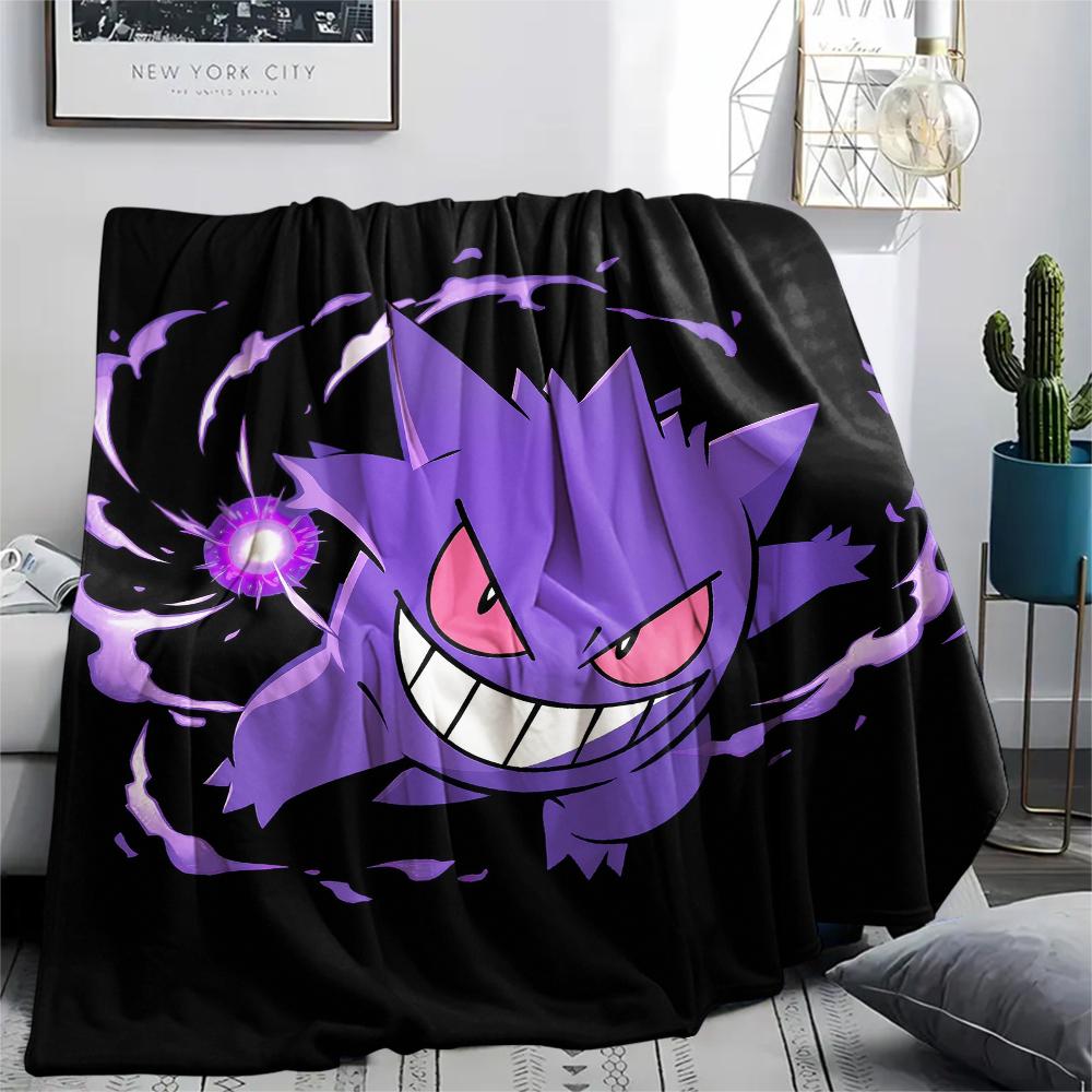 Purple Gengar Pattern Flannel Blanket, High Quality Comfortable for All Seasons, Home Decor, Warmth and Comfort, Perfect for Gifts.