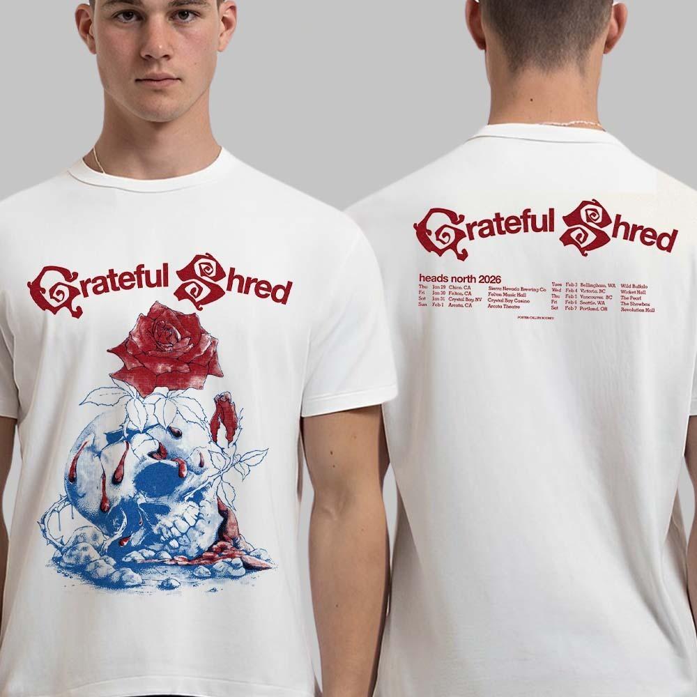 

Grateful Shred Heads North 2026 North America Tour City Dates Two Sided T-Shirt L