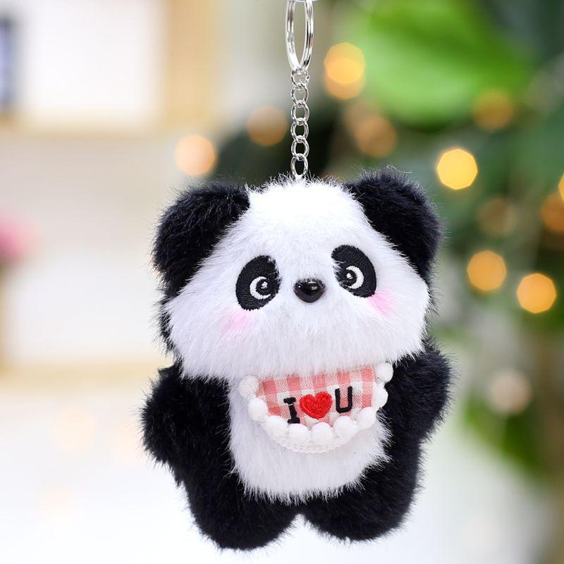 Niedliche Latzhose Plüschtiere Nationales Schatz Großer Panda Puppe Tasche Hängende Dekoration Schlüsselanhänger Puppe
