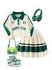 Toddler Girls' Apricot Long-Sleeve Sweatshirt & Skirt Set, European-American Style, Green Collar.