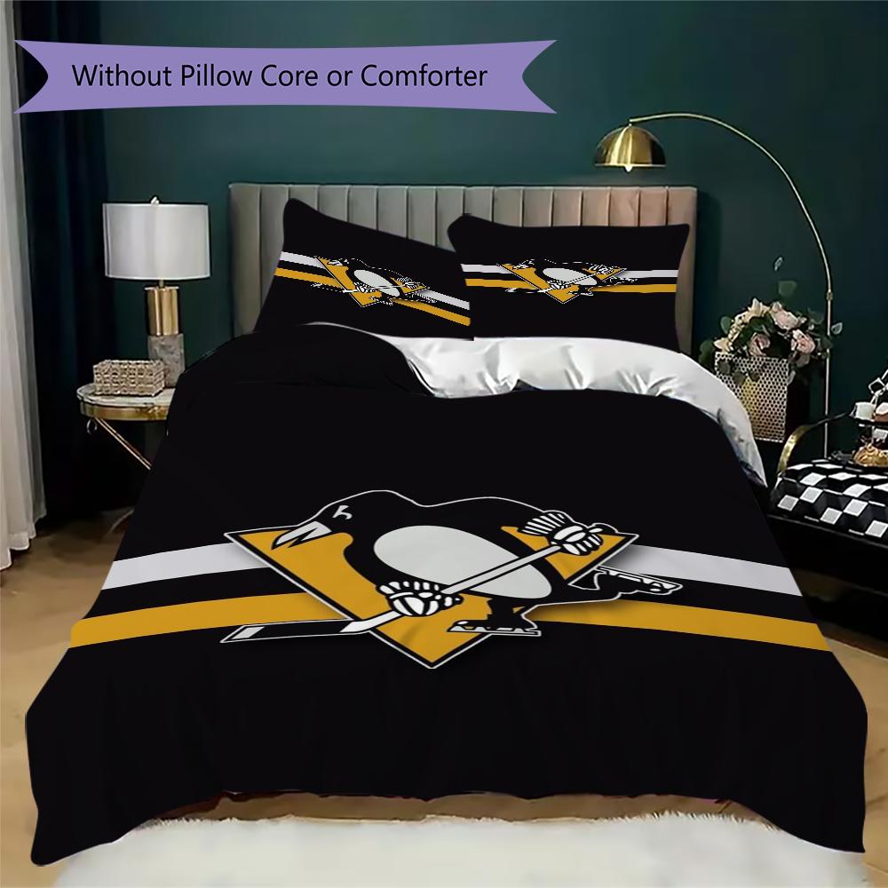 Pittsburgh Penguins Pattern Bedding,Quilt Set Quilt Cover Pillowcase Home Birthday Gift(1 * duvet cover + 2 * pillowcase, without core)_lx