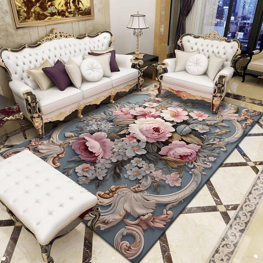 Nordischer Waschbarer Wohnzimmerteppich Europäischer Stil Heimdekor Bodenmatte Druckmuster Bereichsteppich Schlafzimmer Großer Bereich Sofateppiche
